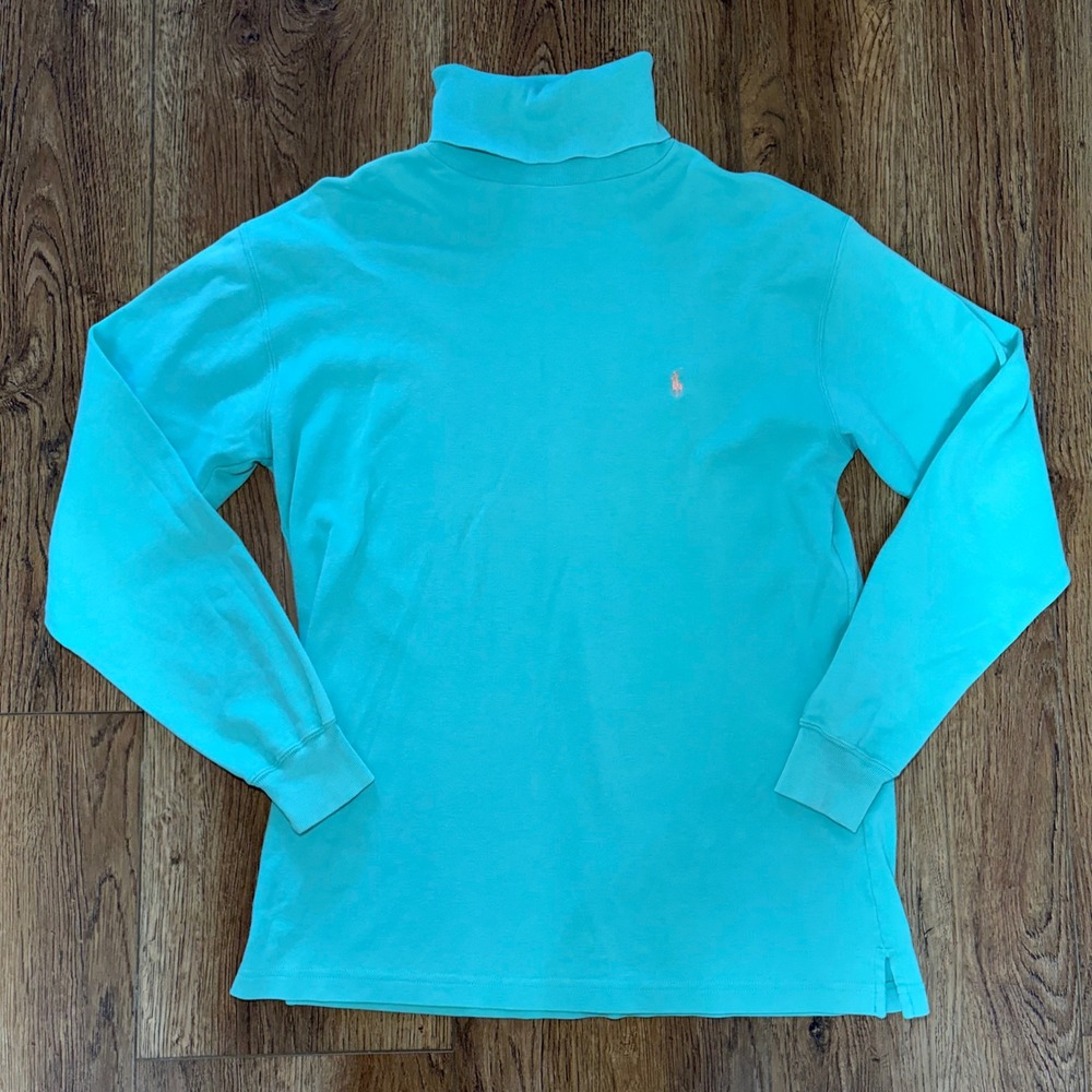 90s Ralph Lauren Turtleneck Shirt Mens M Turquoise Blue Cotton preppy academia
